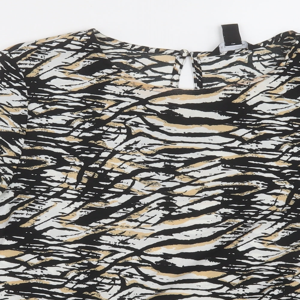 NEXT Womens Beige Animal Print Polyester Basic Blouse Size 10 Crew Neck