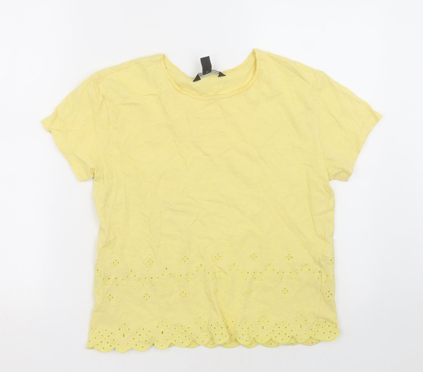 New Look Womens Yellow  Cotton Basic T-Shirt Size 10 Crew Neck