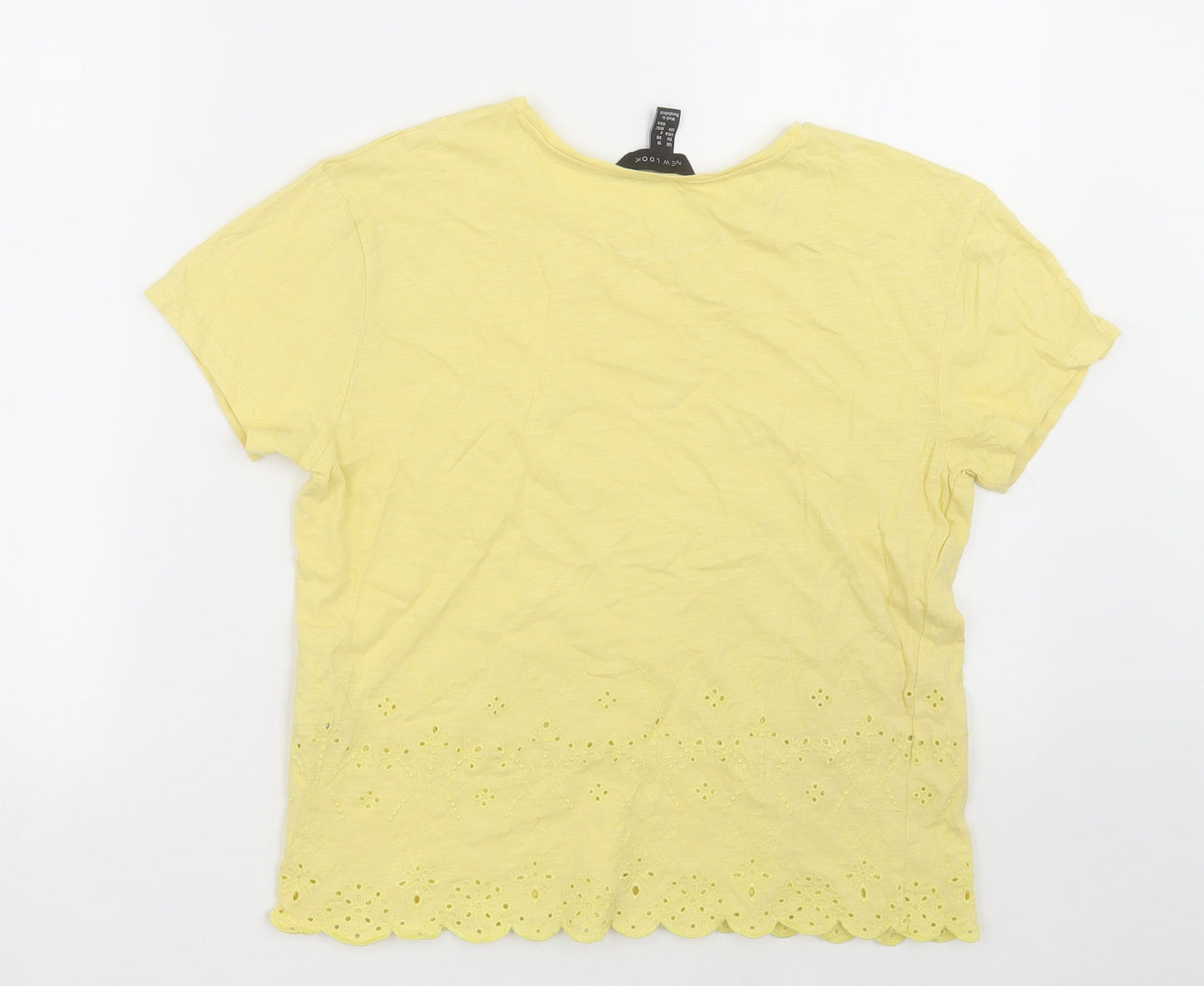 New Look Womens Yellow  Cotton Basic T-Shirt Size 10 Crew Neck