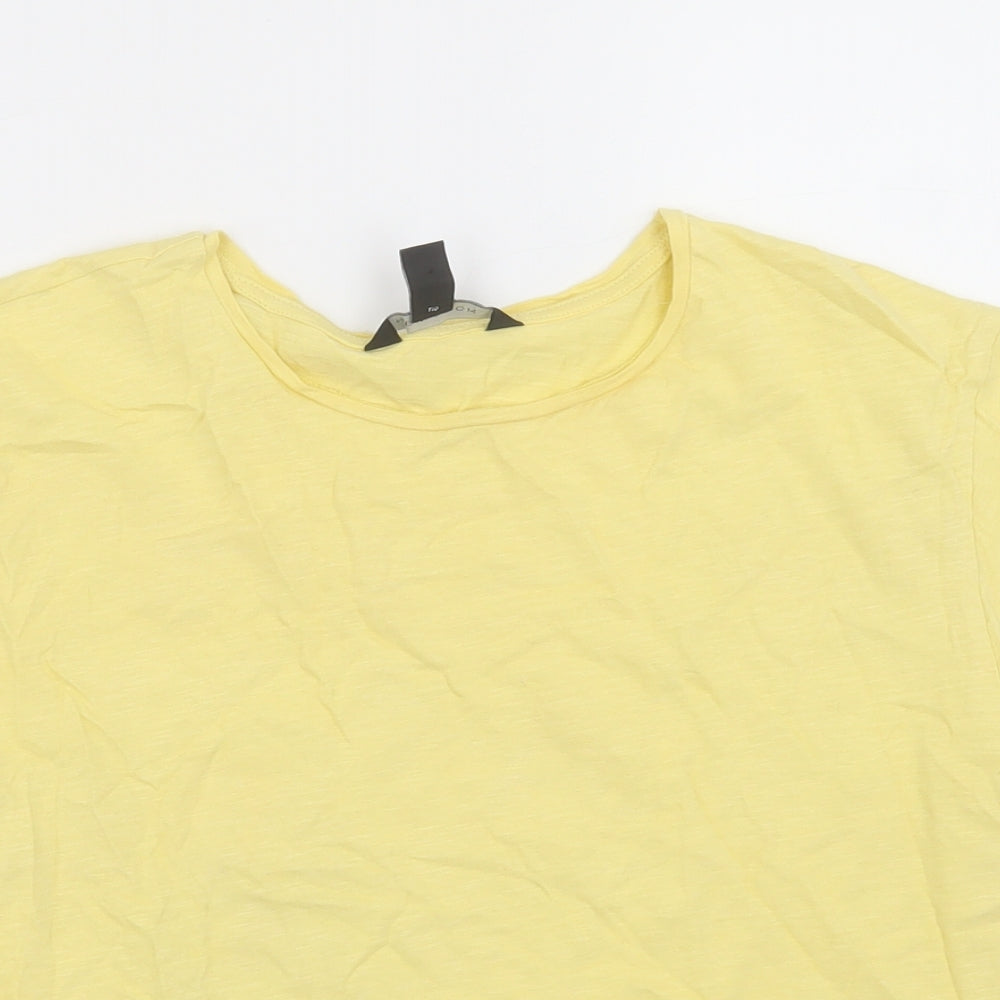 New Look Womens Yellow  Cotton Basic T-Shirt Size 10 Crew Neck