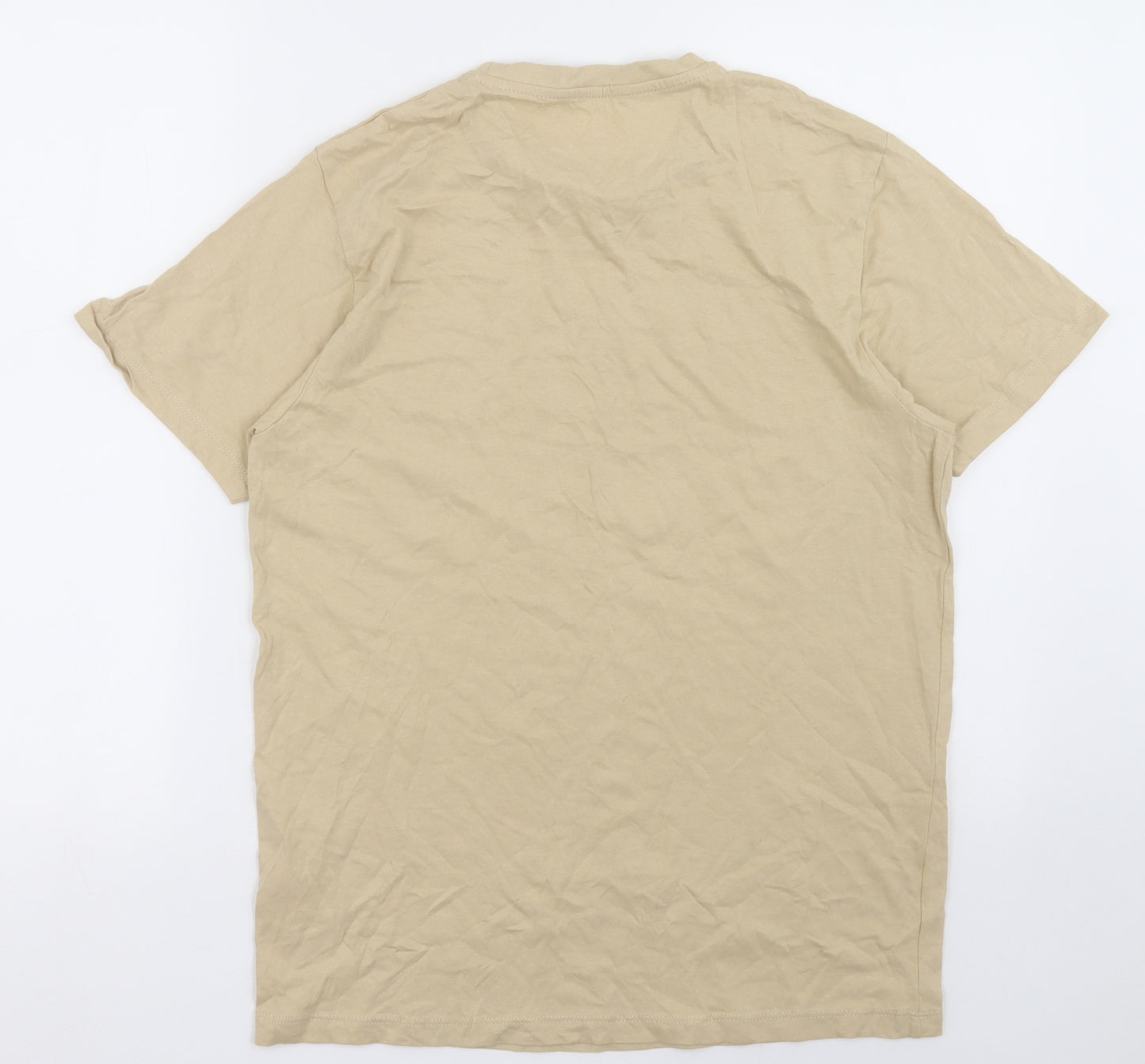 Primark Mens Beige  Cotton  T-Shirt Size M Crew Neck