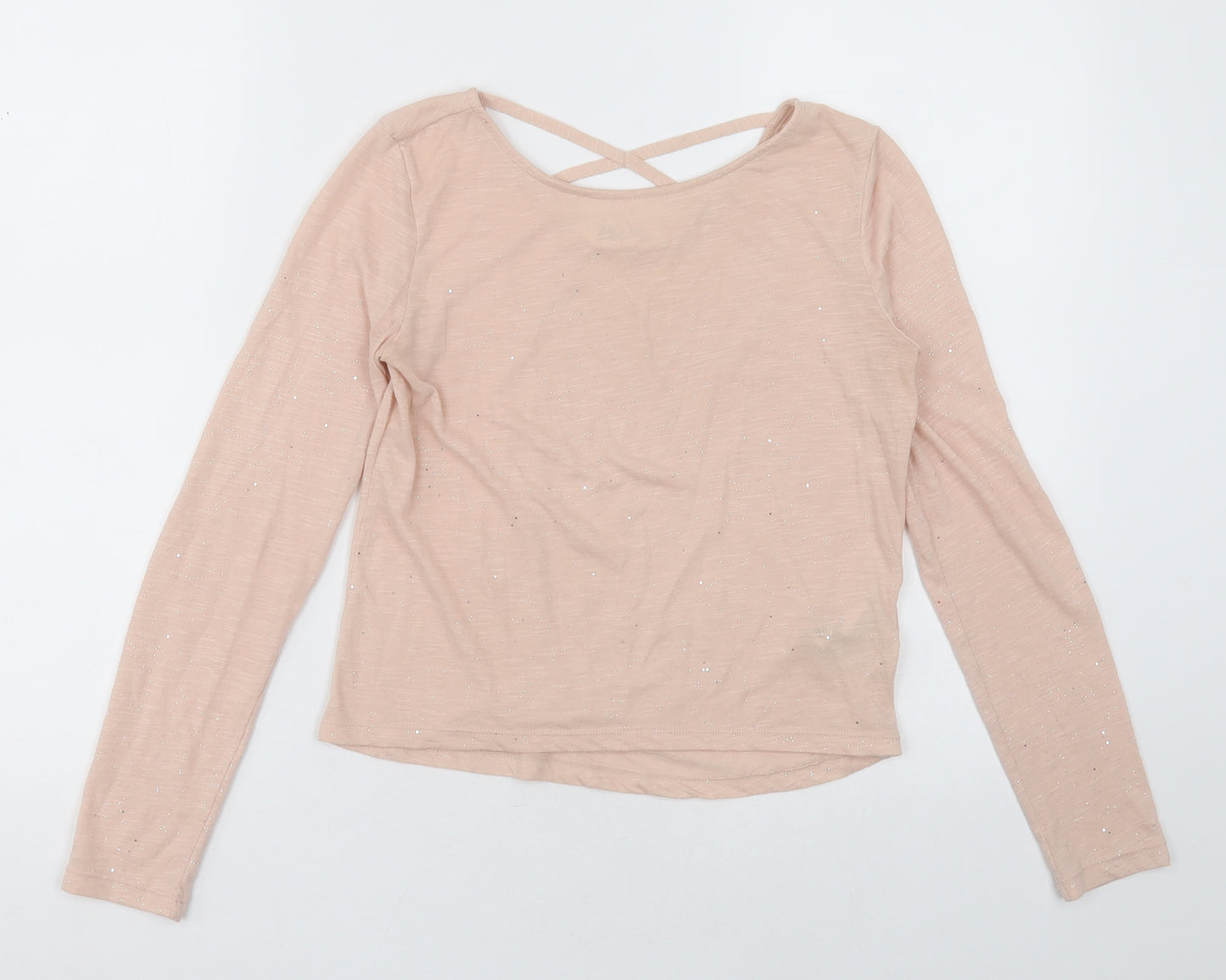 H&M Girls Pink  Polyester Basic Casual Size 10-11 Years Crew Neck Pullover - sparkly