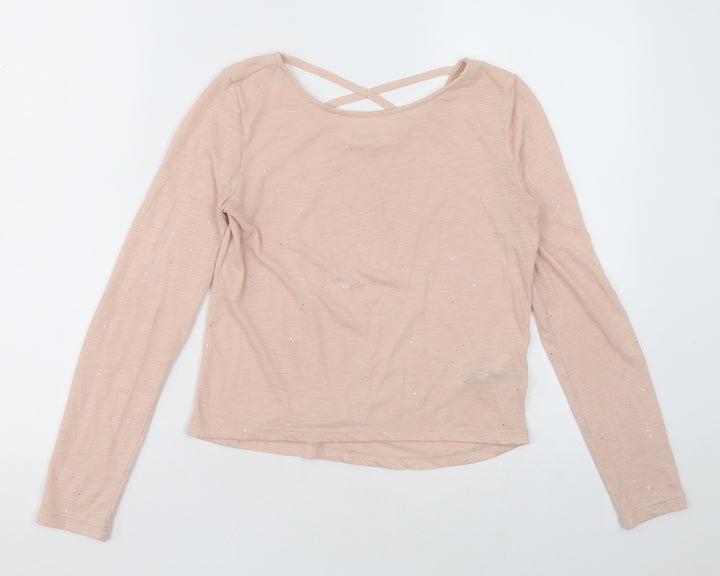 H&M Girls Pink  Polyester Basic Casual Size 10-11 Years Crew Neck Pullover - sparkly