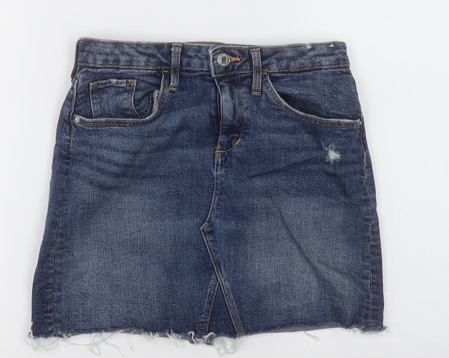 H&M Girls Blue  Cotton A-Line Skirt Size 11-12 Years  Regular Button