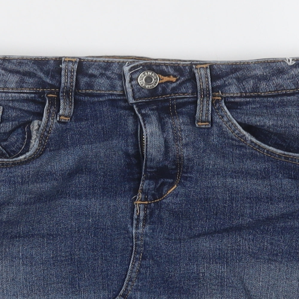 H&M Girls Blue  Cotton A-Line Skirt Size 11-12 Years  Regular Button