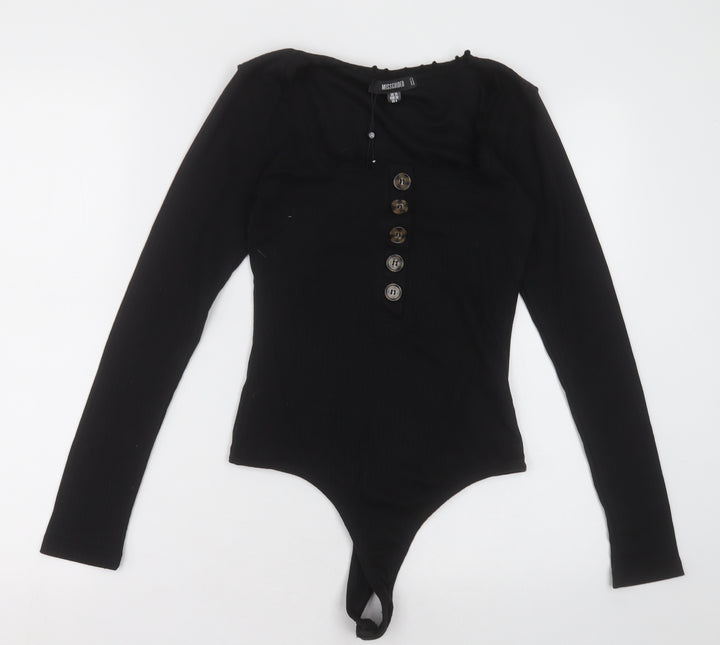 Missguided Womens Black  Polyester Bodysuit One-Piece Size 10  Buckle - Lettuce edge
