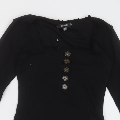 Missguided Womens Black  Polyester Bodysuit One-Piece Size 10  Buckle - Lettuce edge