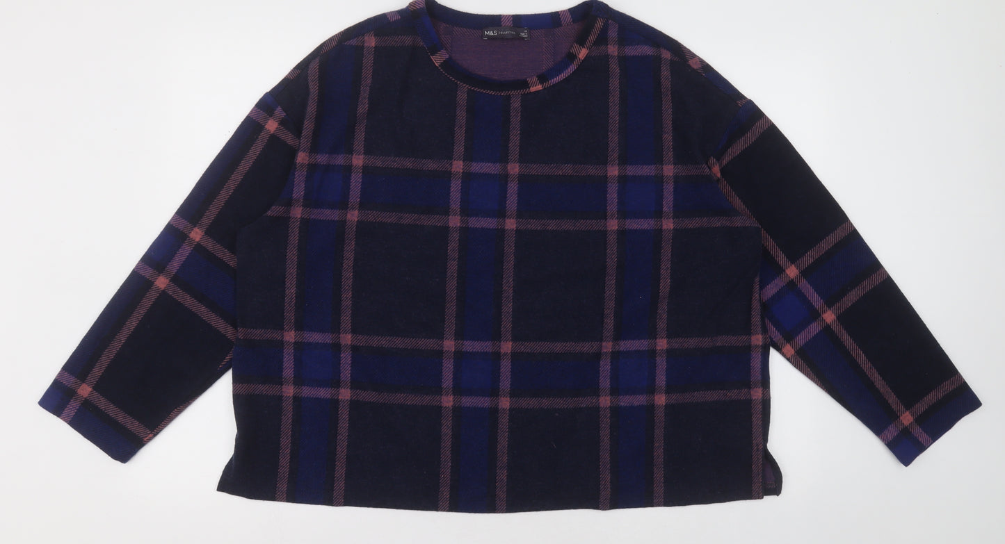 Marks and Spencer Womens Blue Check Polyester Pullover Sweatshirt Size 20  Pullover