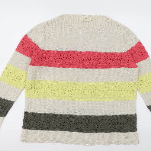 divas  Womens Beige Crew Neck Striped Acrylic Pullover Jumper Size L