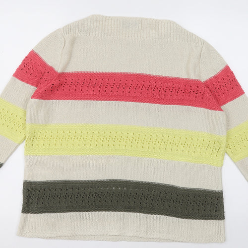 divas  Womens Beige Crew Neck Striped Acrylic Pullover Jumper Size L