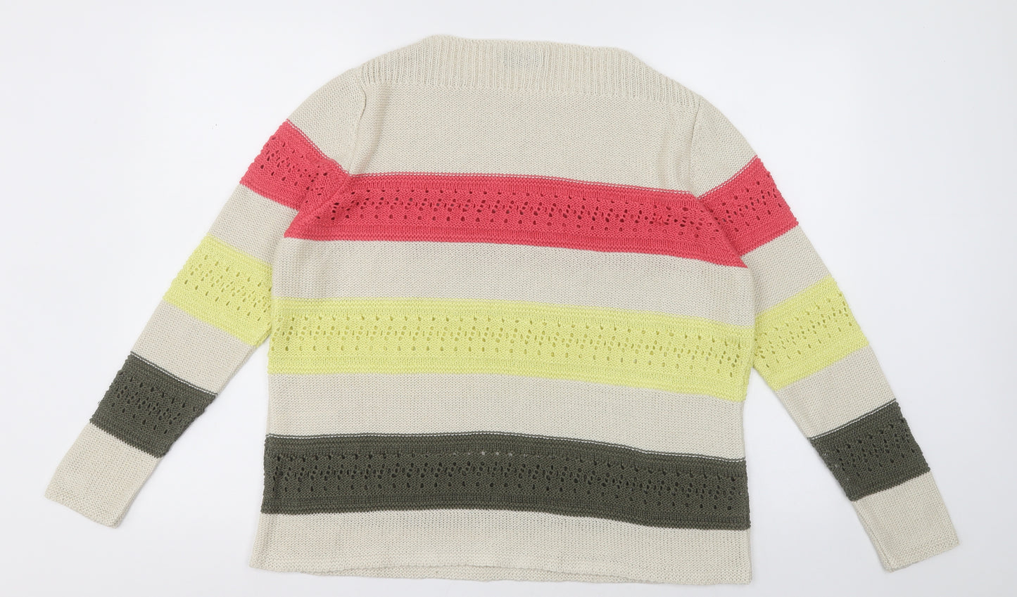divas  Womens Beige Crew Neck Striped Acrylic Pullover Jumper Size L