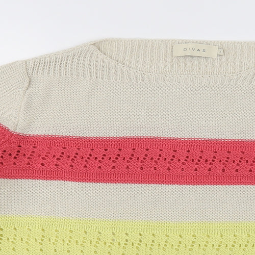 divas  Womens Beige Crew Neck Striped Acrylic Pullover Jumper Size L