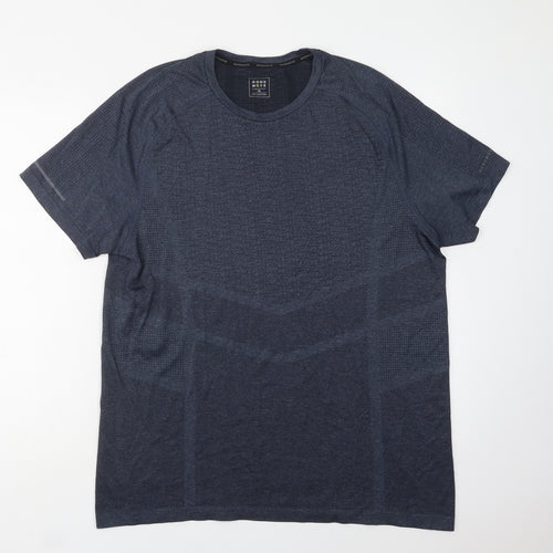 Good Move Mens Blue Geometric Polyester Basic T-Shirt Size XL Crew Neck