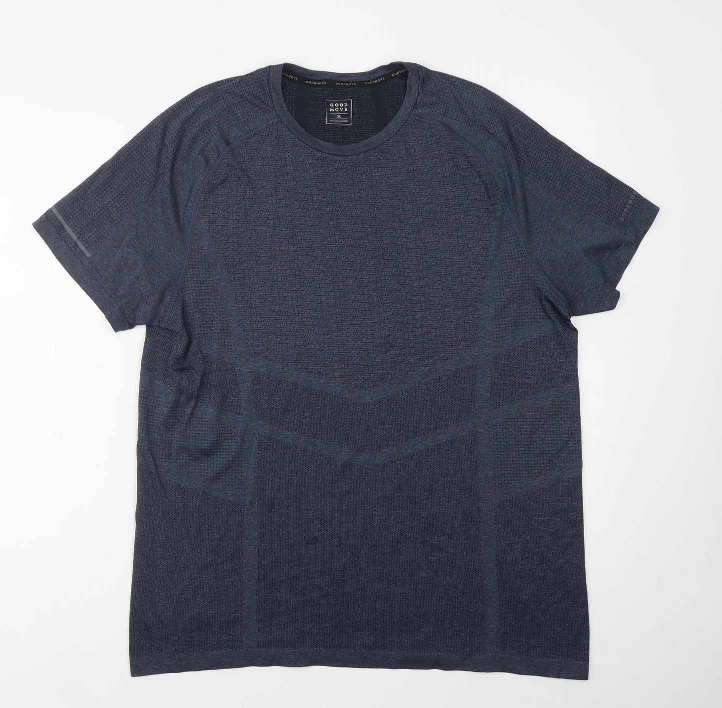 Good Move Mens Blue Geometric Polyester Basic T-Shirt Size XL Crew Neck