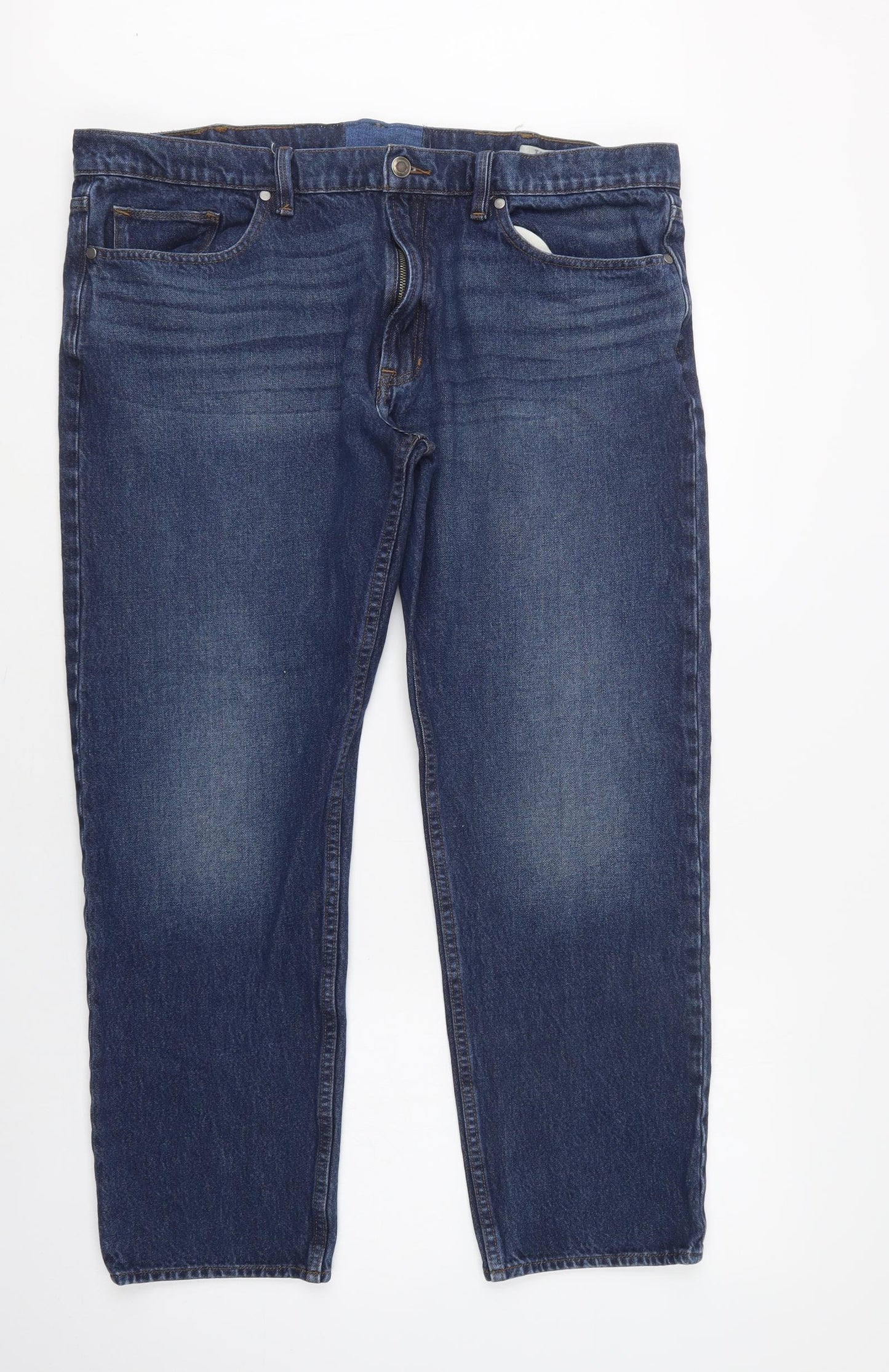 M&S Mens Blue  Cotton Tapered Jeans Size 38 L29 in Regular Button