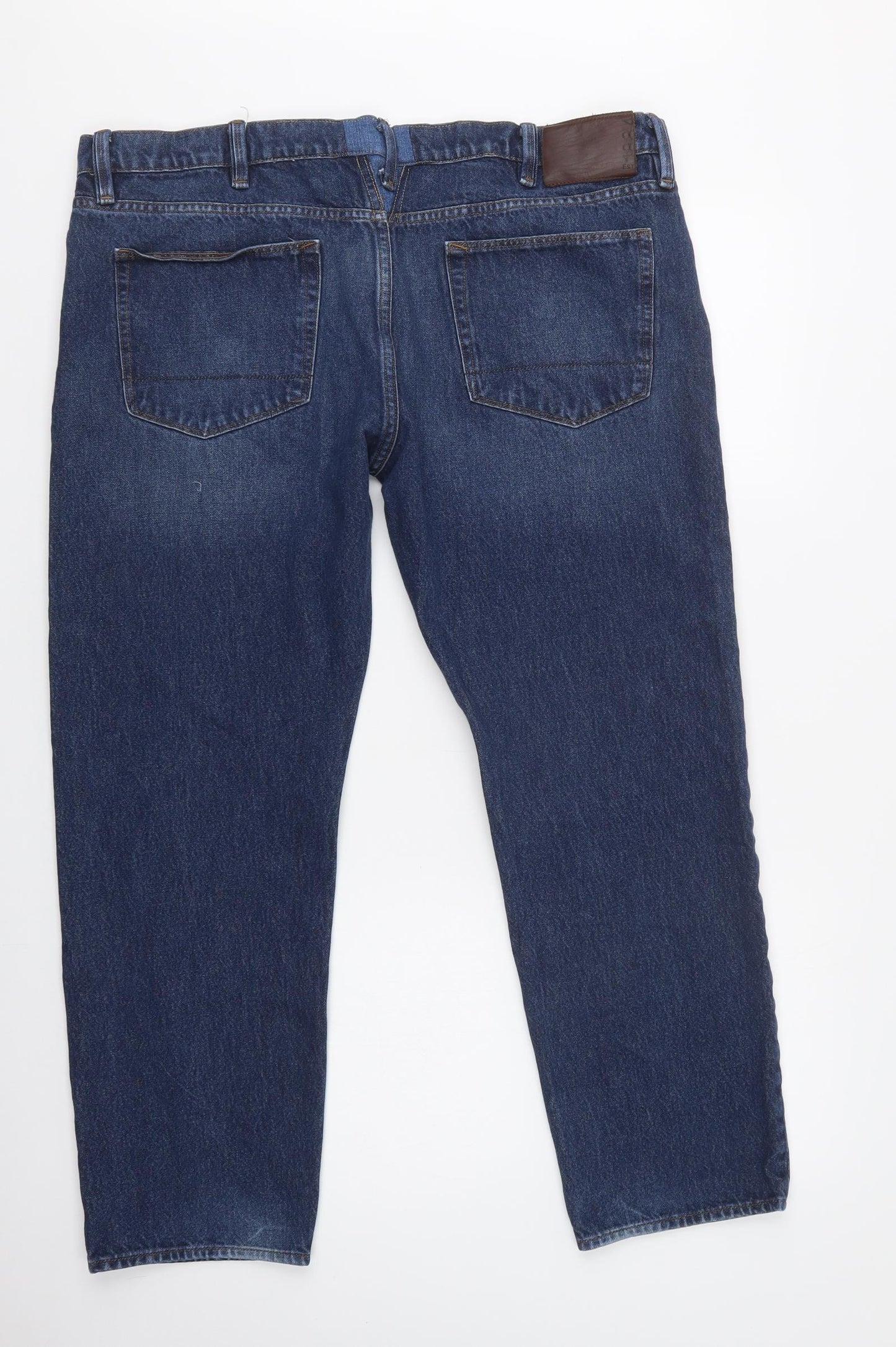 M&S Mens Blue  Cotton Tapered Jeans Size 38 L29 in Regular Button