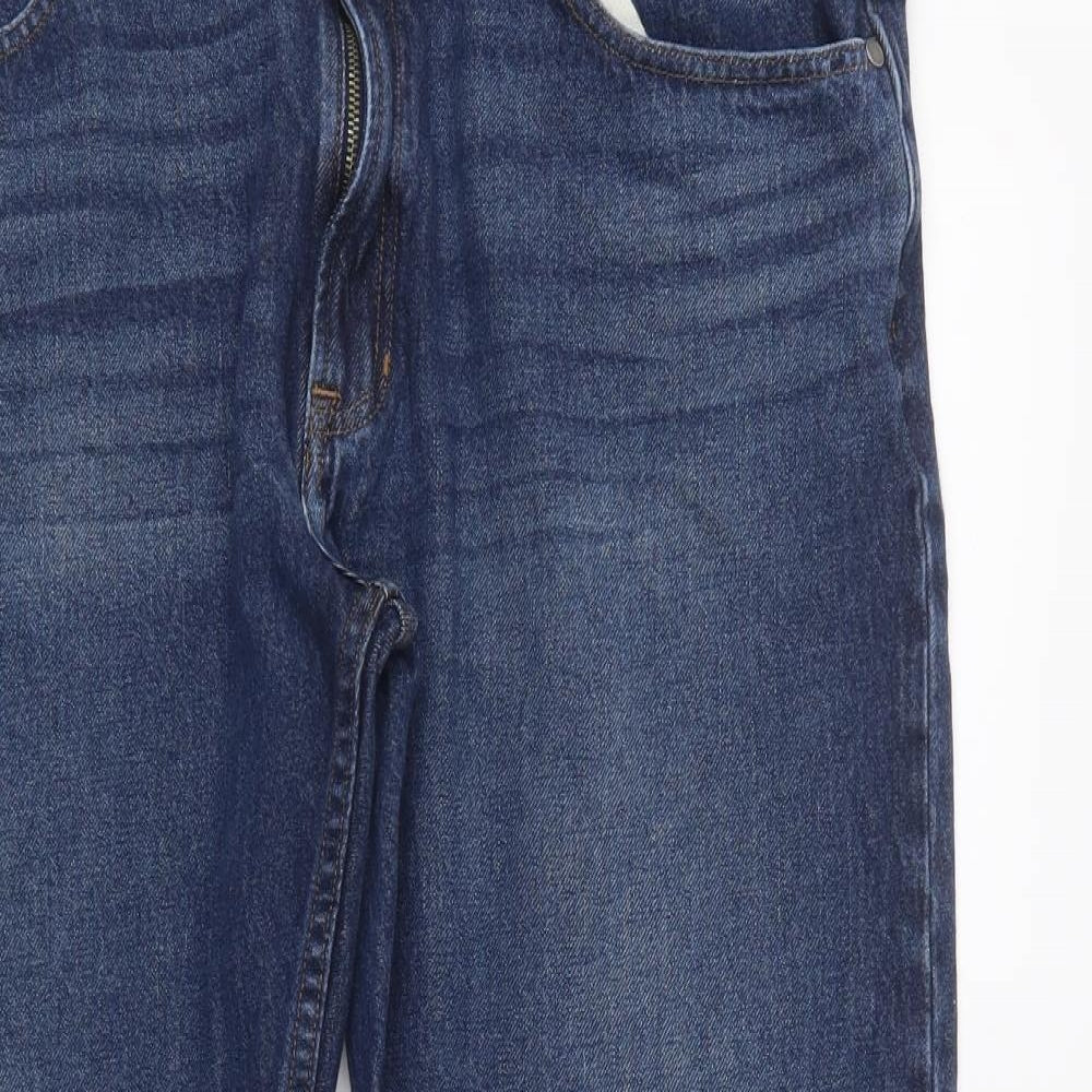 M&S Mens Blue  Cotton Tapered Jeans Size 38 L29 in Regular Button