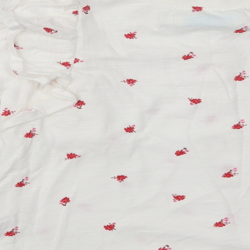 Leigh Tucker Girls White Floral Cotton Basic Button-Up Size 4-5 Years Crew Neck Button