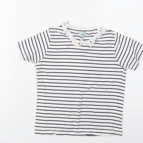 Lilly + Sid  Girls White Striped Cotton Basic T-Shirt Size 5-6 Years Collared
