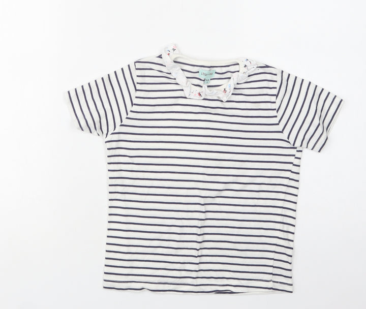 Lilly + Sid  Girls White Striped Cotton Basic T-Shirt Size 5-6 Years Collared