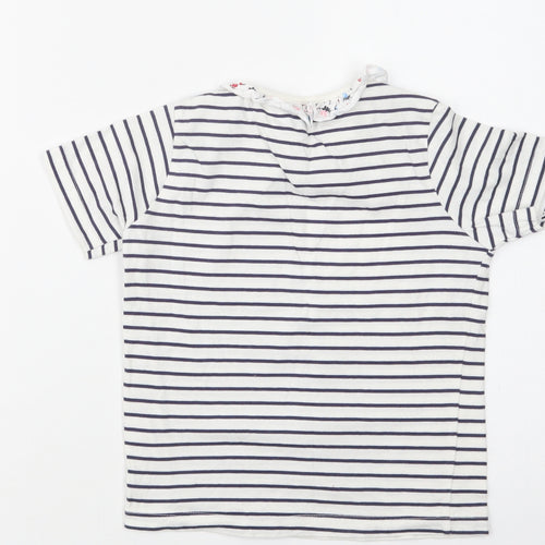 Lilly + Sid  Girls White Striped Cotton Basic T-Shirt Size 5-6 Years Collared