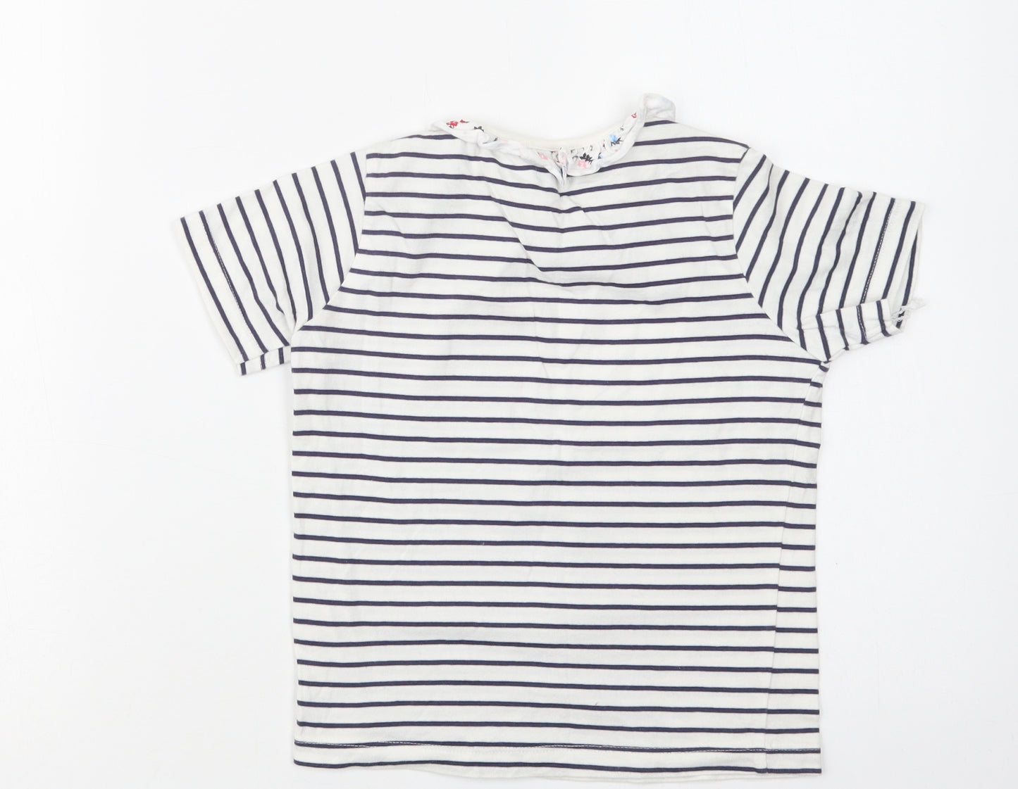 Lilly + Sid  Girls White Striped Cotton Basic T-Shirt Size 5-6 Years Collared