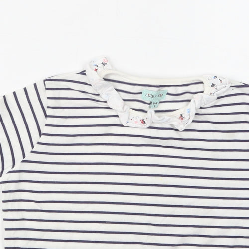 Lilly + Sid  Girls White Striped Cotton Basic T-Shirt Size 5-6 Years Collared