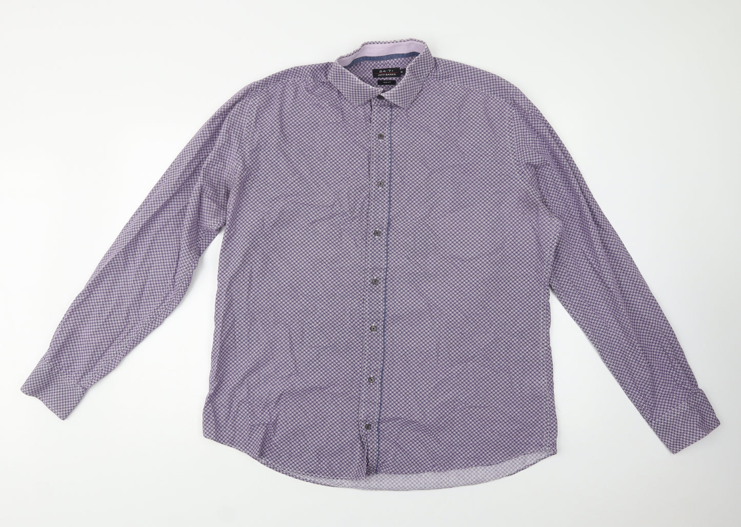 Jeffrey Banks Mens Purple Geometric Cotton  Dress Shirt Size XL Collared Button