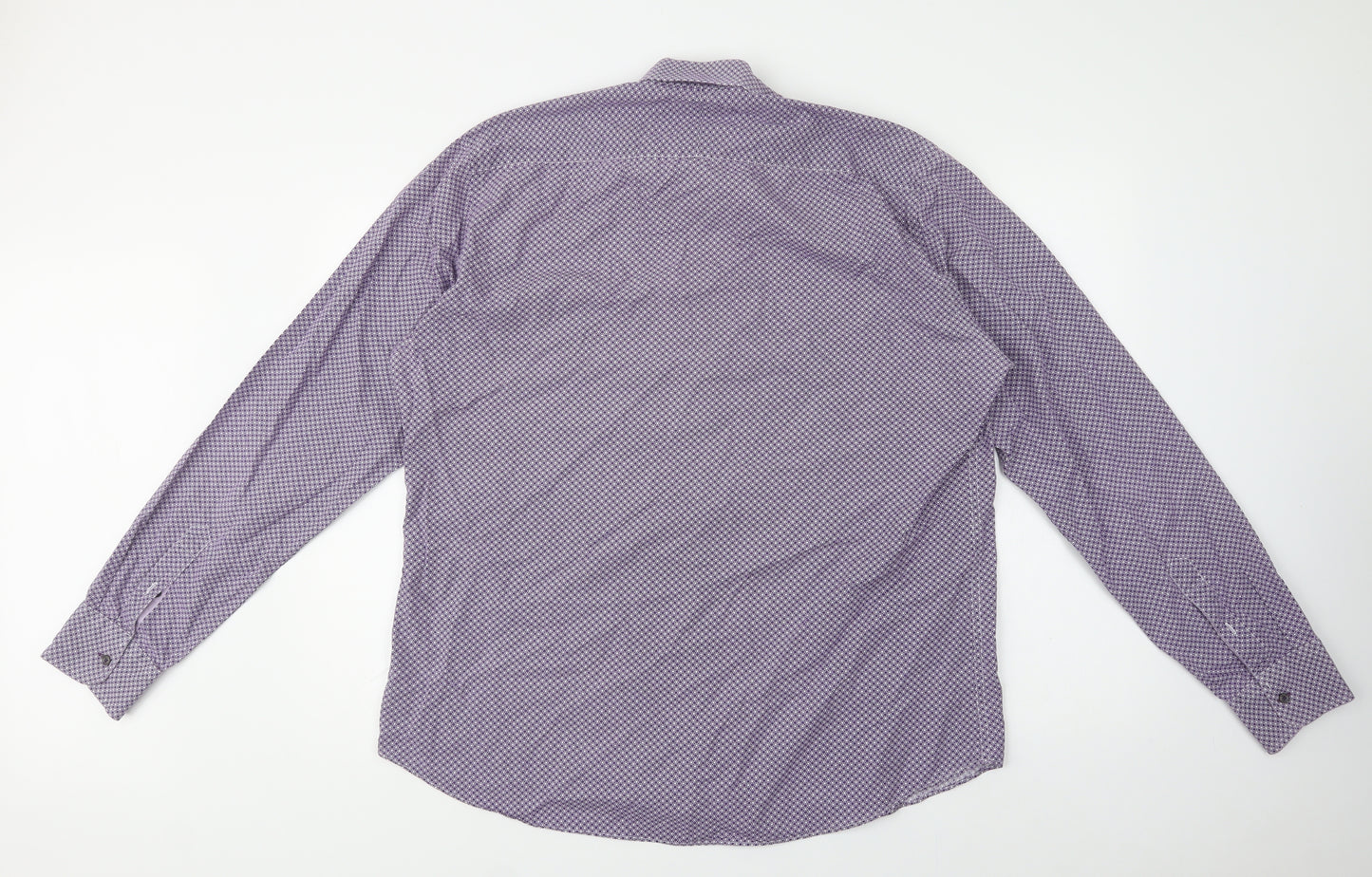 Jeffrey Banks Mens Purple Geometric Cotton  Dress Shirt Size XL Collared Button