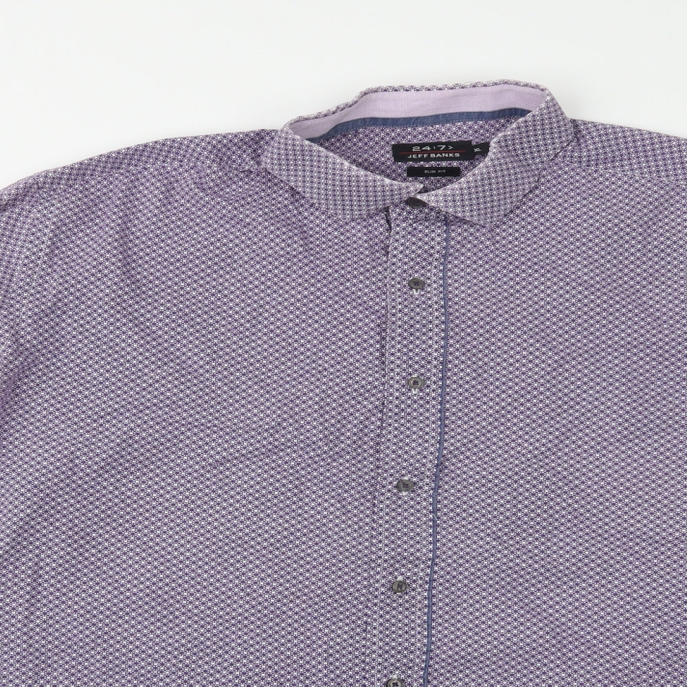 Jeffrey Banks Mens Purple Geometric Cotton  Dress Shirt Size XL Collared Button