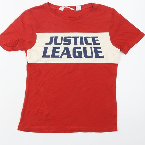 H&M Boys Red  Cotton Basic T-Shirt Size 6-7 Years Crew Neck  - Justice League