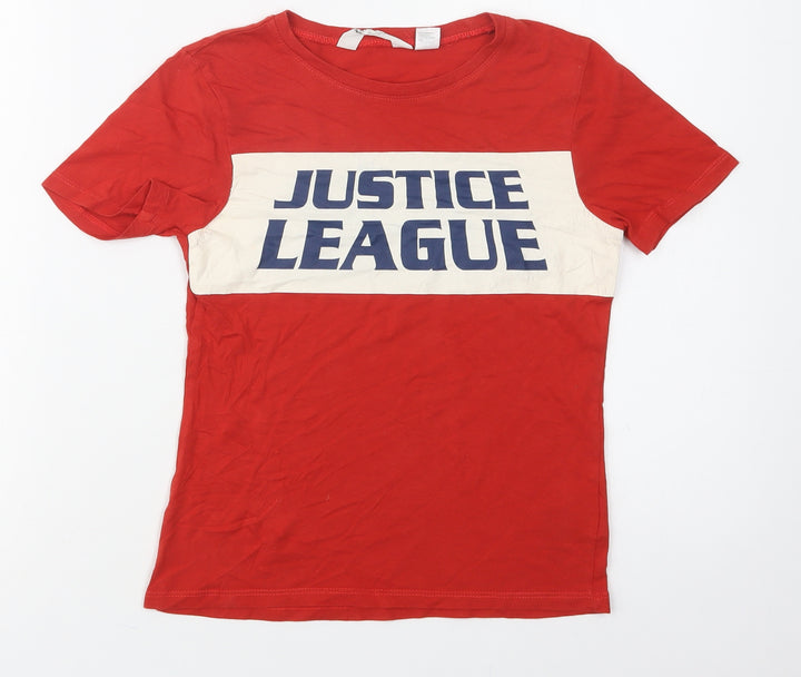 H&M Boys Red Cotton Basic T-Shirt Size 6-7 Years Crew Neck - Justice League