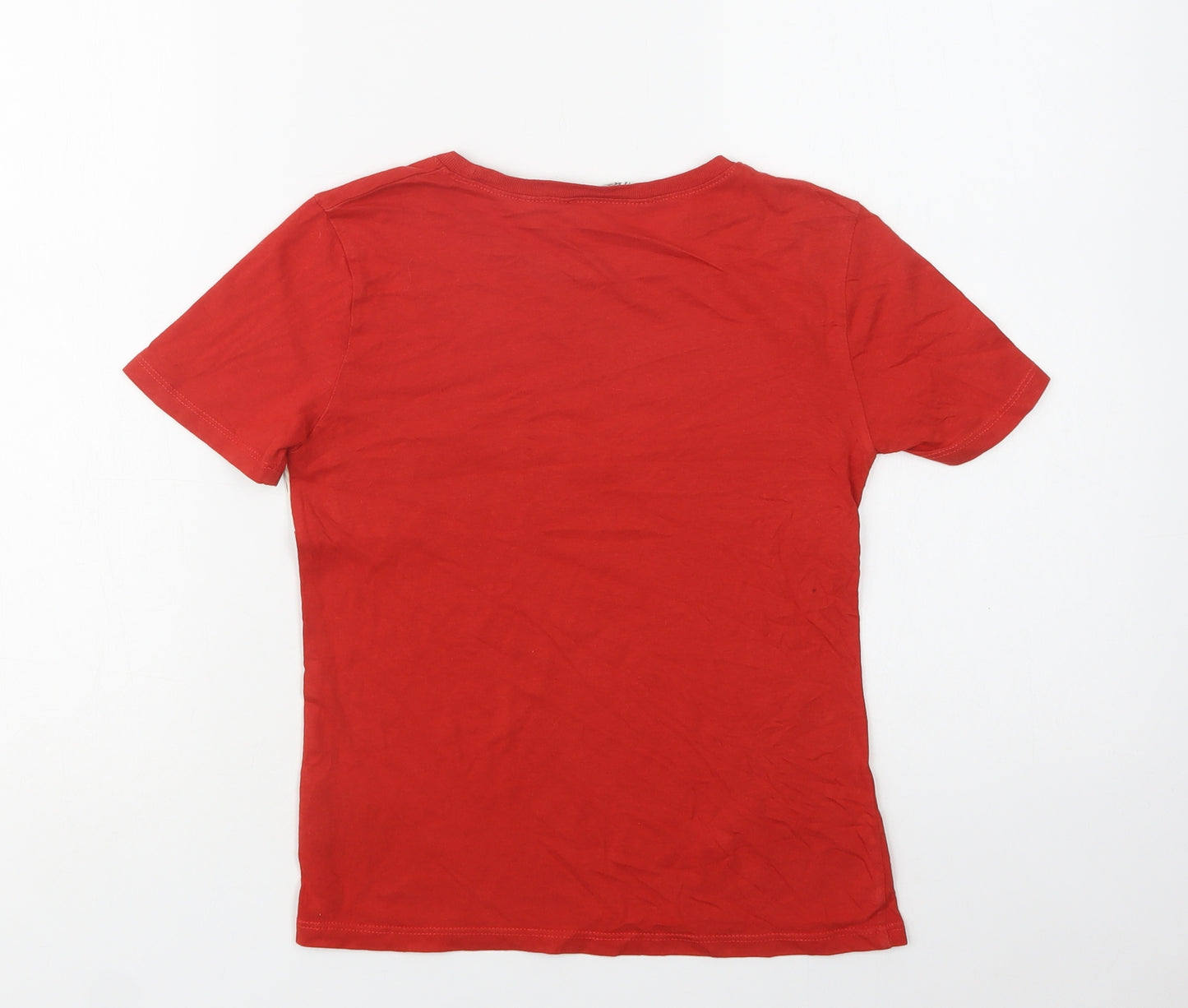 H&M Boys Red  Cotton Basic T-Shirt Size 6-7 Years Crew Neck  - Justice League