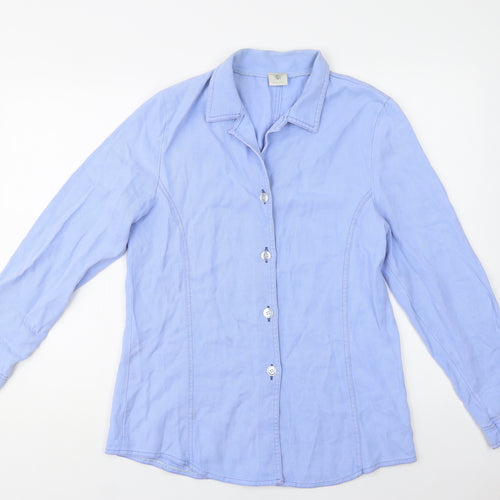 Pola Womens Blue  Lyocell Basic Button-Up Size 10 Collared