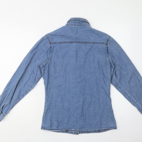 Boohoo Womens Blue  Cotton Basic Button-Up Size 10 Collared