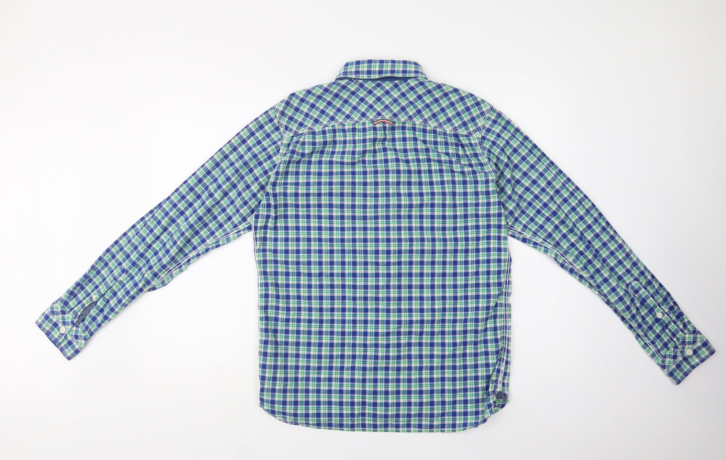 Hilfiger Denim Mens Blue Check Cotton  Button-Up Size M Collared Button