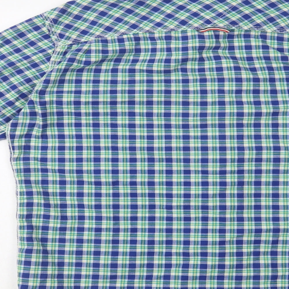 Hilfiger Denim Mens Blue Check Cotton  Button-Up Size M Collared Button