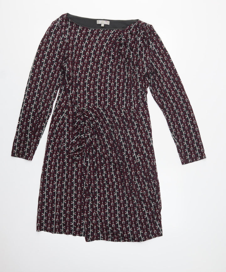 Per Una Womens Purple Geometric Viscose A-Line Size 14 Boat Neck