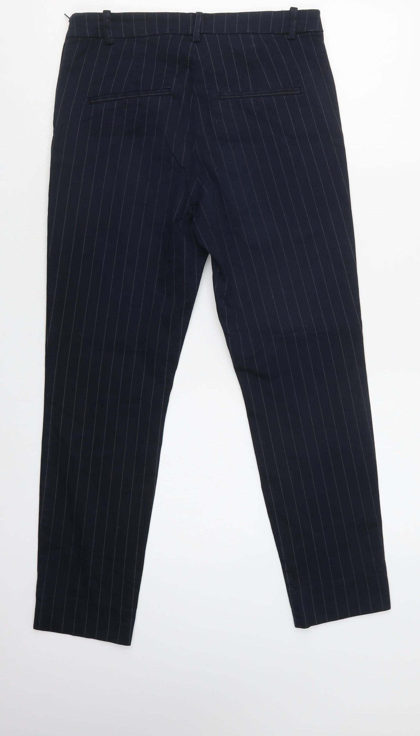 H&M Womens Blue Striped Cotton Dress Pants Trousers Size 12 L27 in Regular Zip