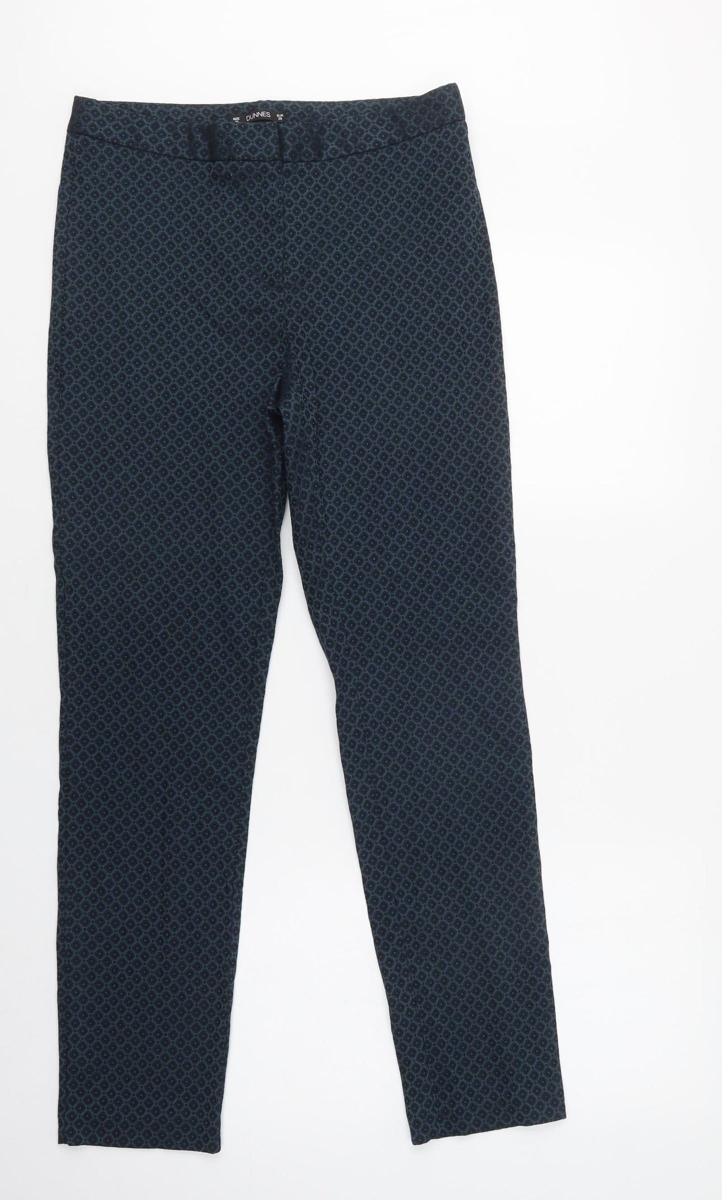 Dunnes Stores Womens Green Geometric Viscose Dress Pants Trousers Size 10 L30 in Regular Hook & Loop