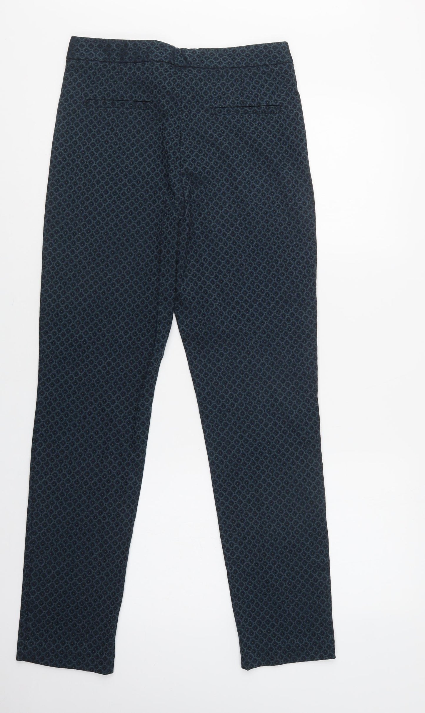 Dunnes Stores Womens Green Geometric Viscose Dress Pants Trousers Size 10 L30 in Regular Hook & Loop
