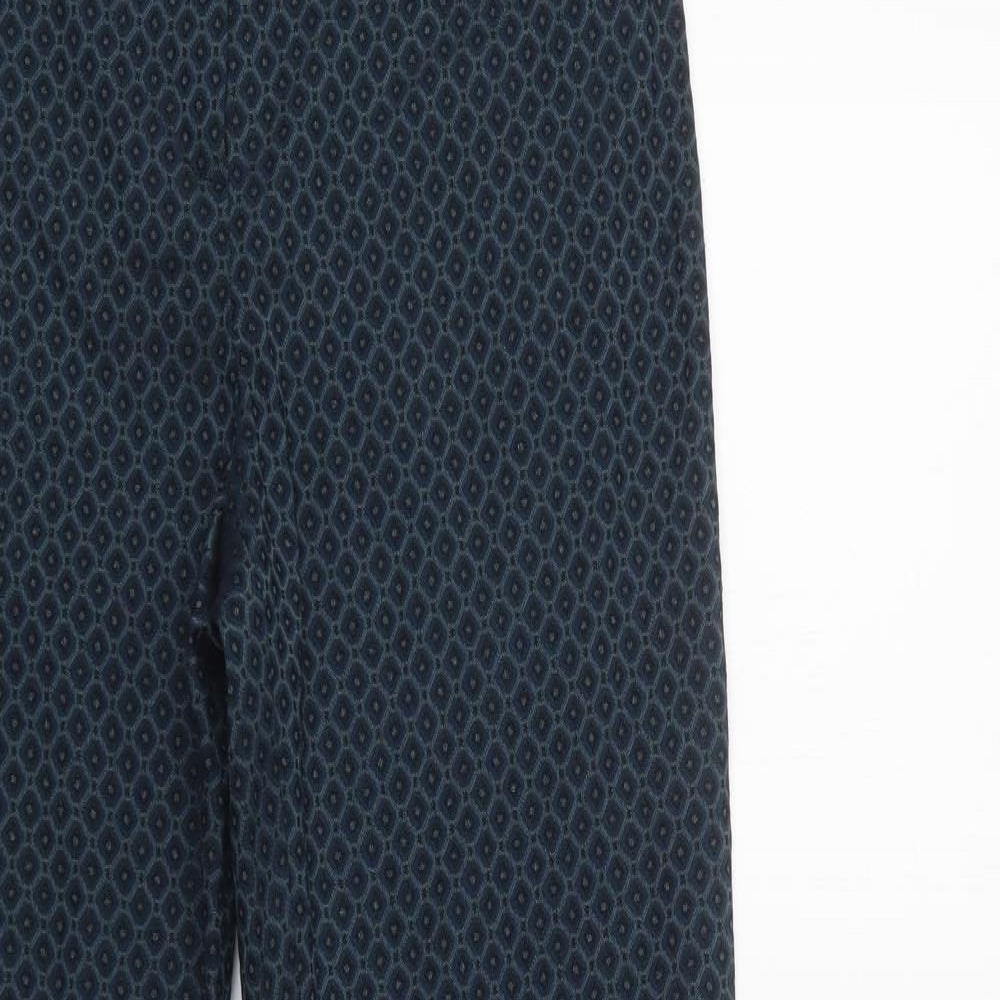 Dunnes Stores Womens Green Geometric Viscose Dress Pants Trousers Size 10 L30 in Regular Hook & Loop