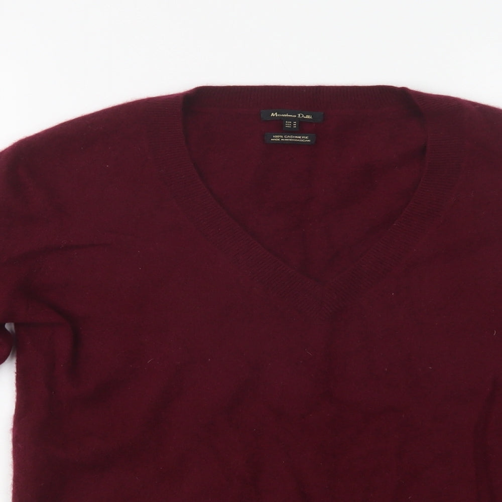 Massimo Dutti Womens Purple V-Neck  Cashmere Pullover Jumper Size M