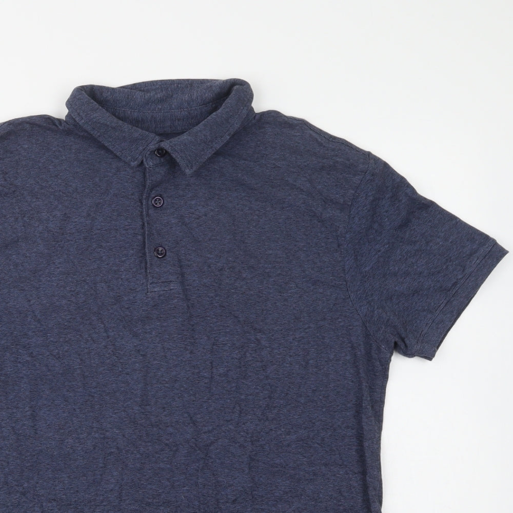 Dunnes Stores Mens Blue  Cotton  Polo Size L Collared Button