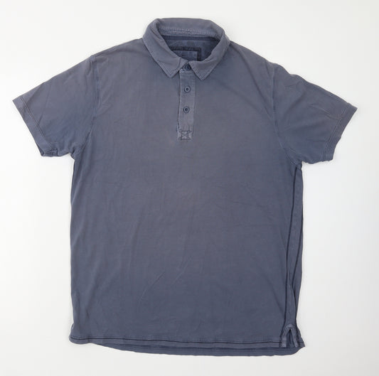 Front view of Marks & Spencer men’s blue cotton polo, size M, collared button