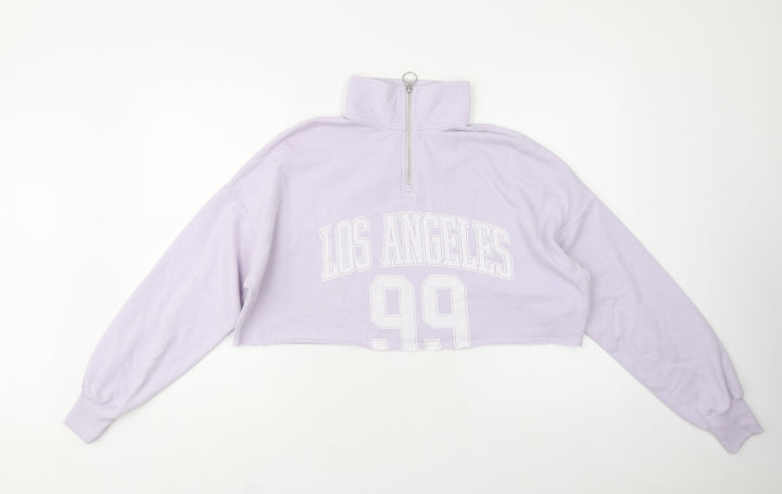 Hollister Womens Purple Cotton Henley Sweatshirt Size XS Zip - Cropped