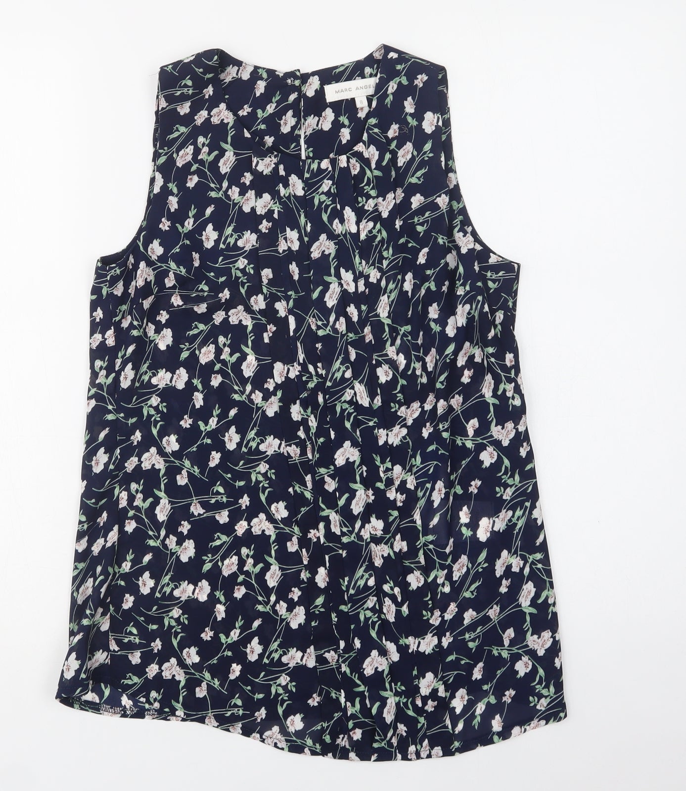 Marc Angelo Womens Blue Floral Polyester Basic Blouse Size 8 Round Neck