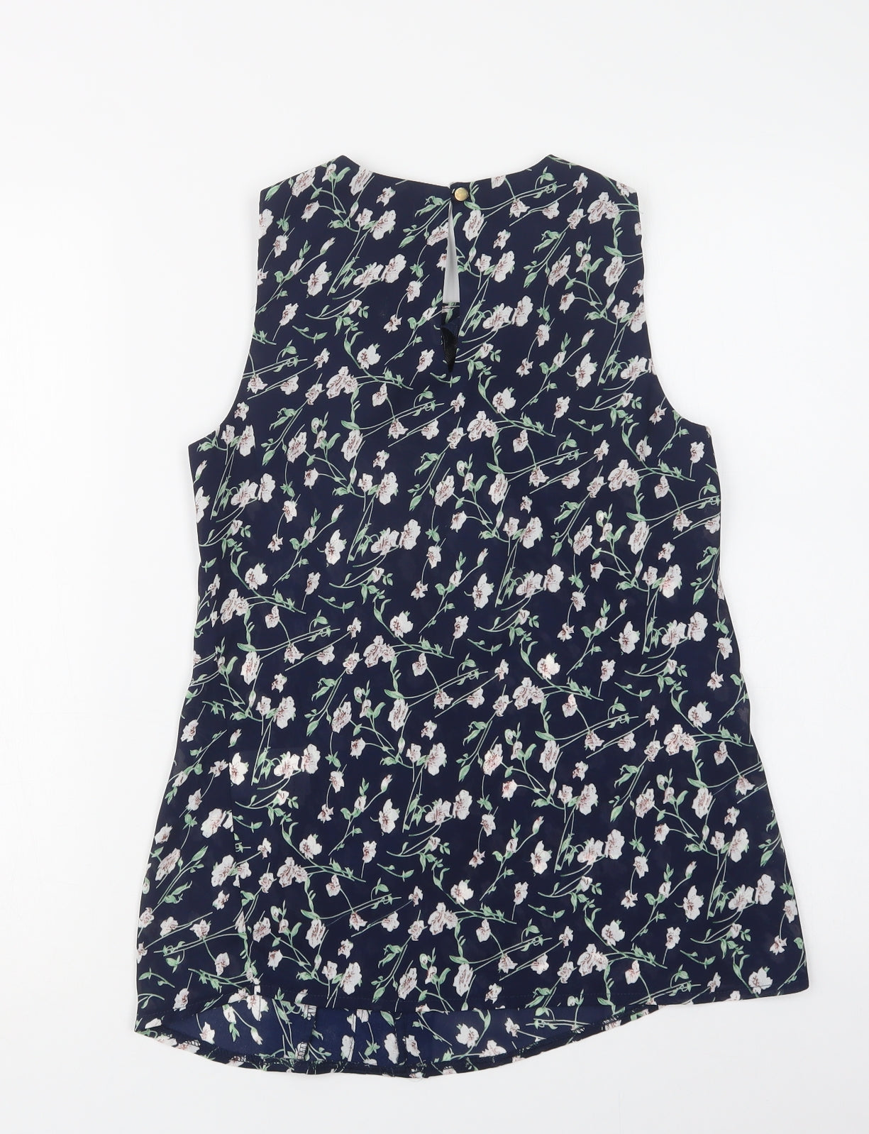 Marc Angelo Womens Blue Floral Polyester Basic Blouse Size 8 Round Neck