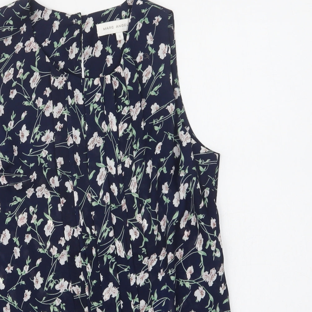 Marc Angelo Womens Blue Floral Polyester Basic Blouse Size 8 Round Neck