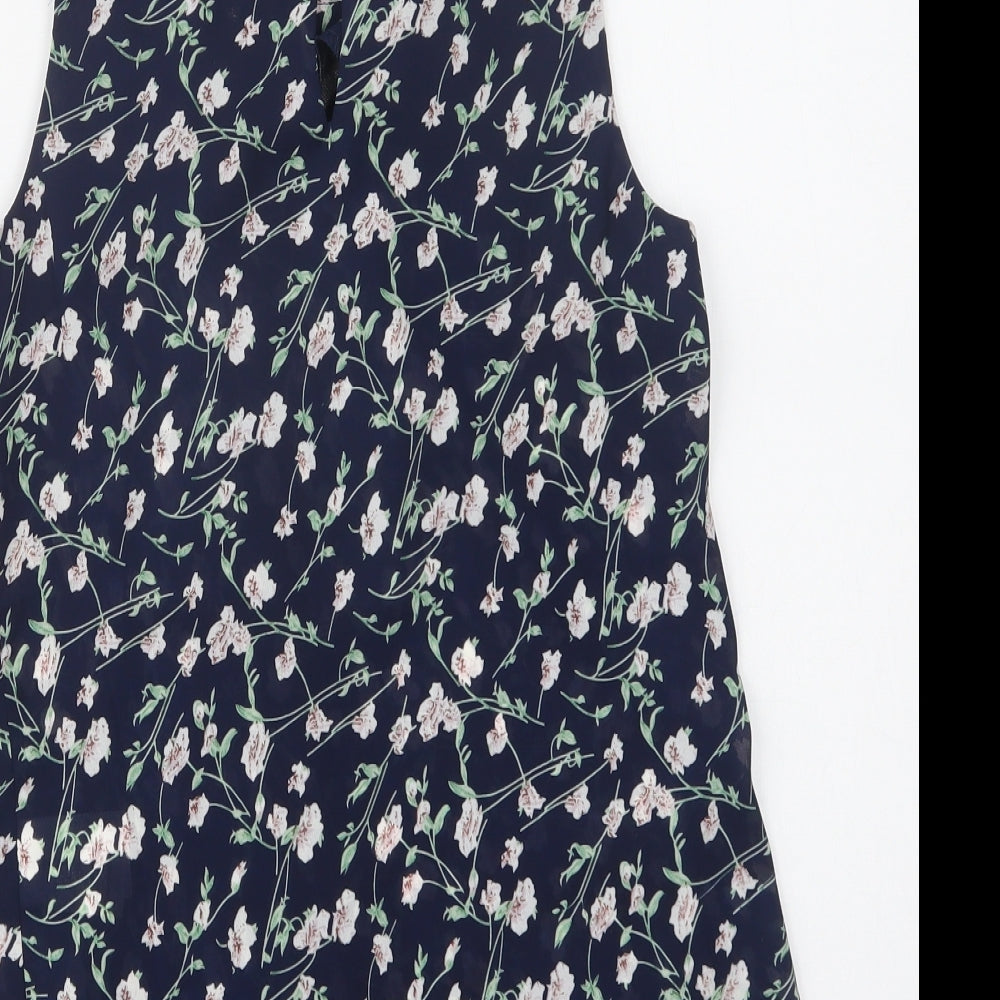 Marc Angelo Womens Blue Floral Polyester Basic Blouse Size 8 Round Neck
